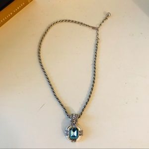 Asscher Shaped Crystal on Silver Rope Chain Necklace